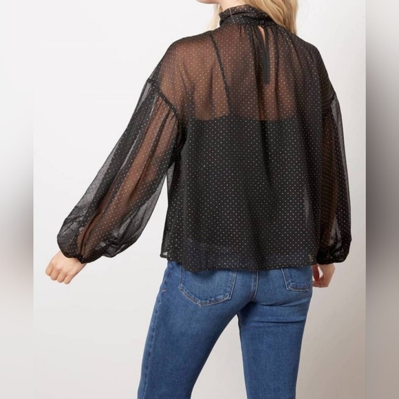 SANCTUARY Sheer Volume Metallic Top in Black, Size Large - Picture 3 of 10